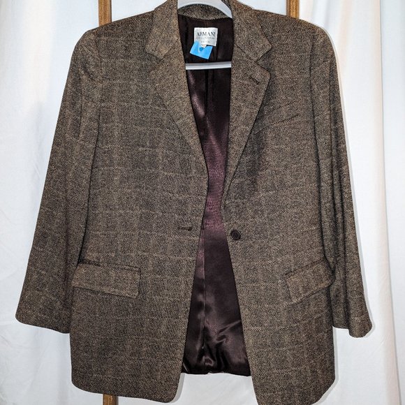 Armani Collezioni Cashmere Houndstooth Brown Women's Blazer - Picture 5 of 8